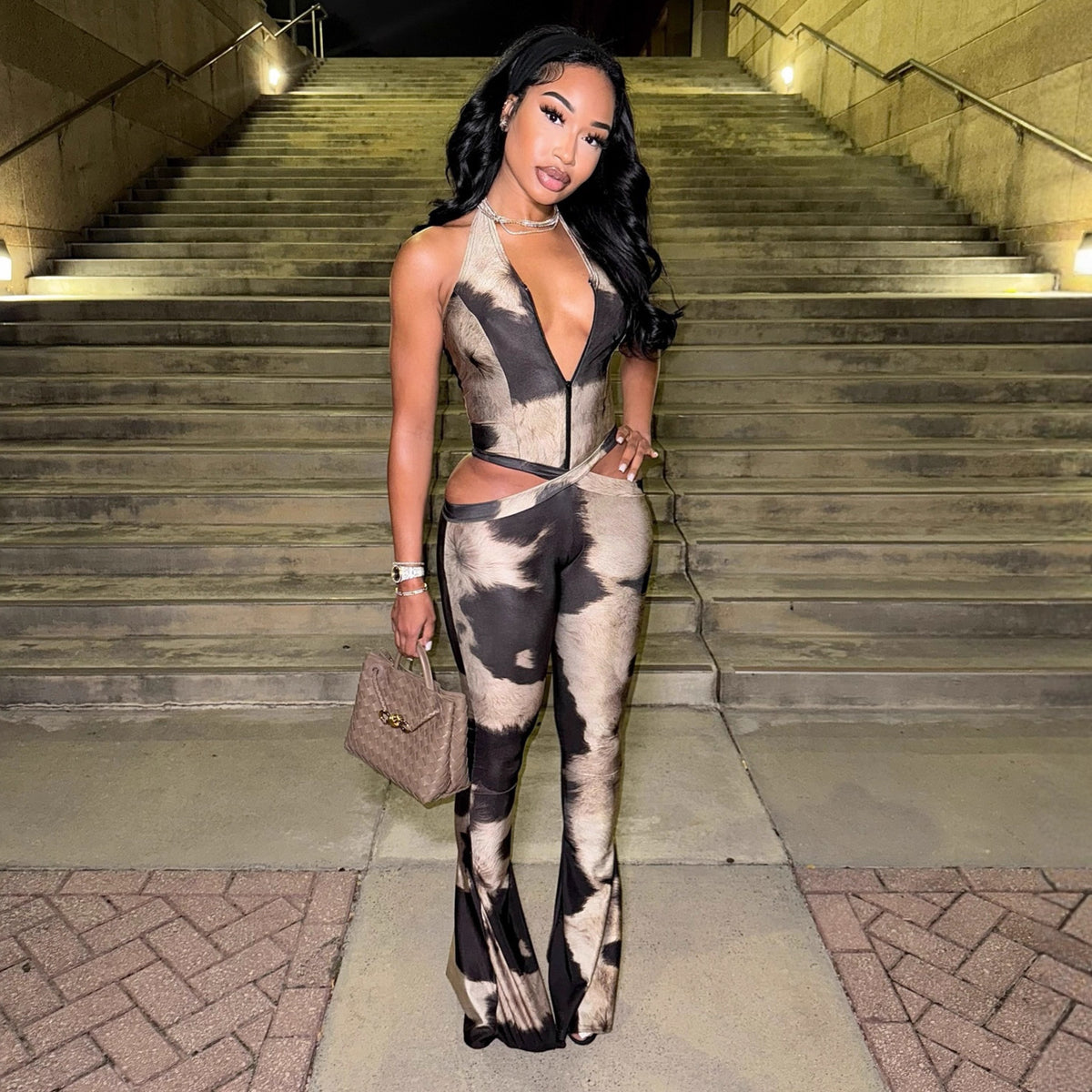 Sexy V-Neck Halter Hollow-Out Jumpsuit