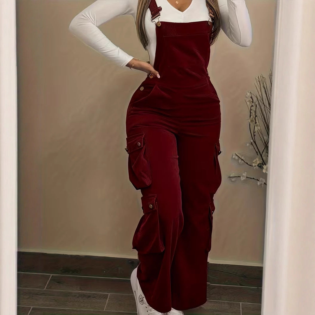 Retro Casual Workwear Pocket Jumpsuit