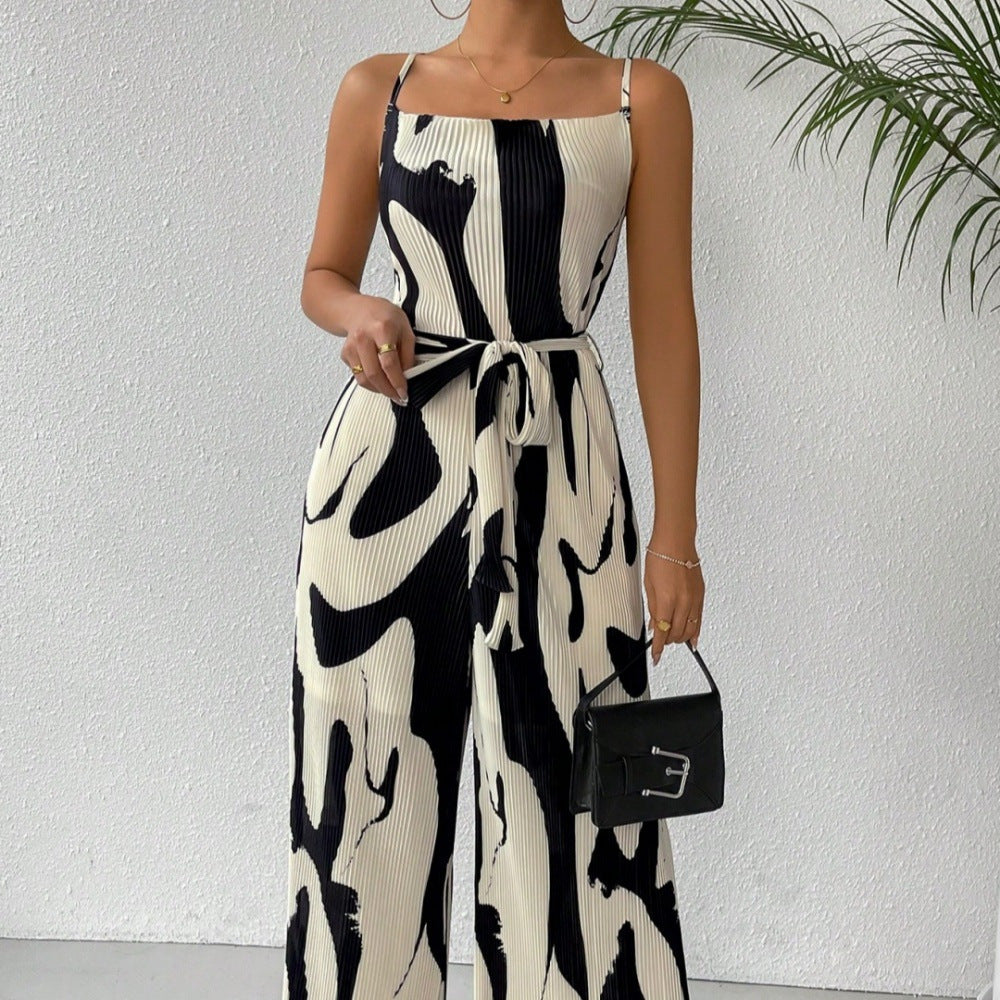 Chic Printed Sleeveless High-Waist Loose Jumpsuit