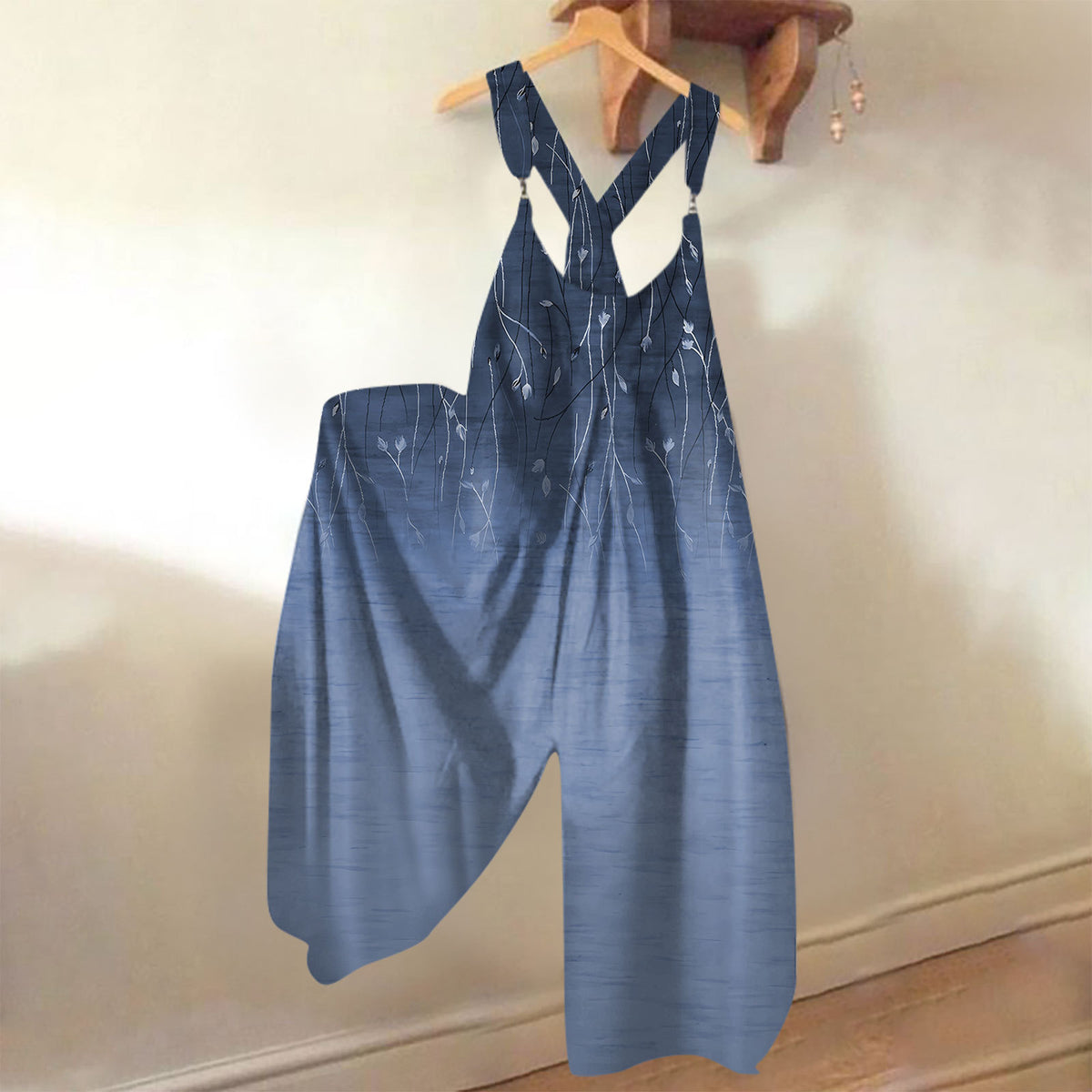 Women's Casual Printed Knit Pocket Jumpsuit