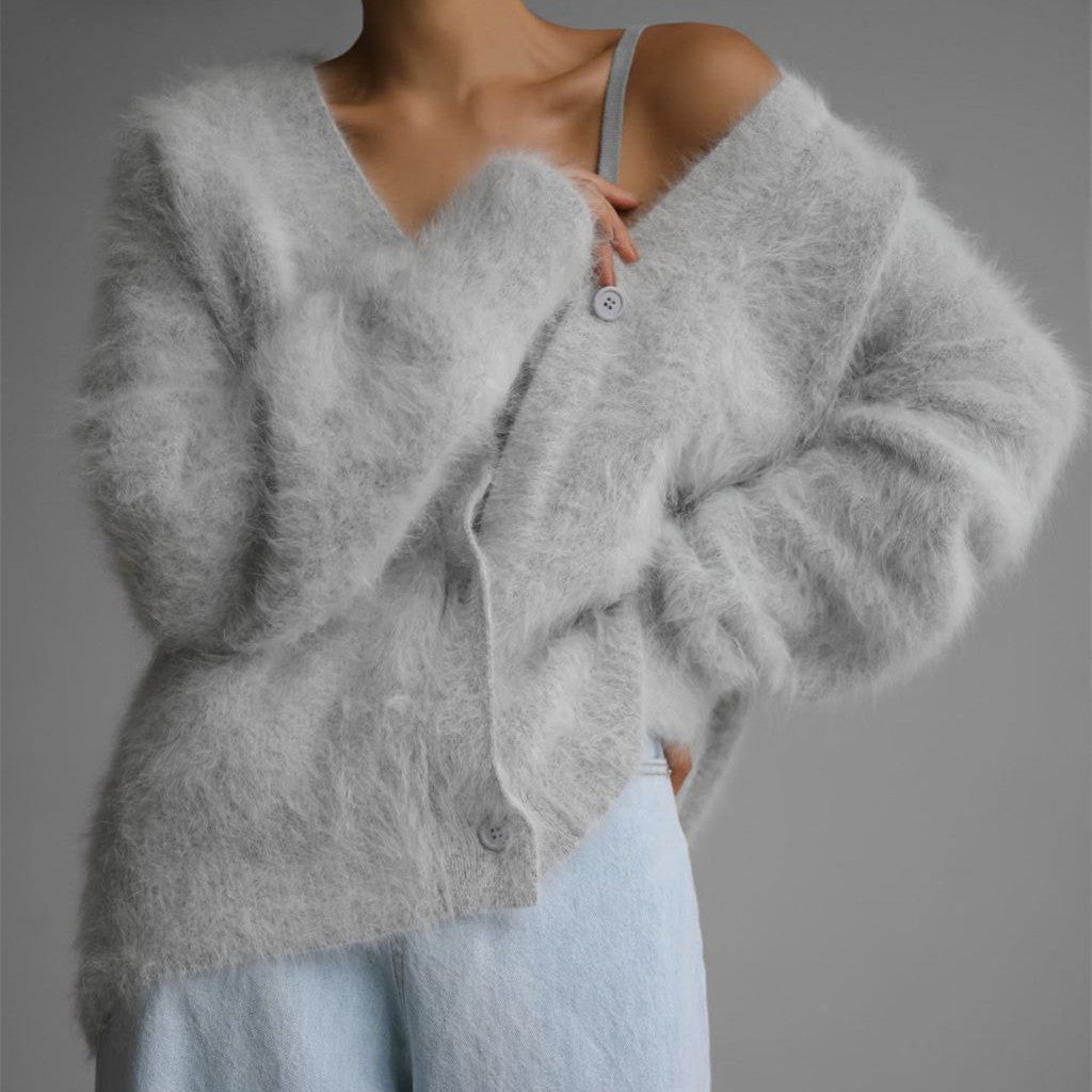 Cross-border Hot Sale Spring And Autumn Imitation Marten Cardigan Women Idle Style Loose Sweater Coat Soft Long-sleeved Sweater Women