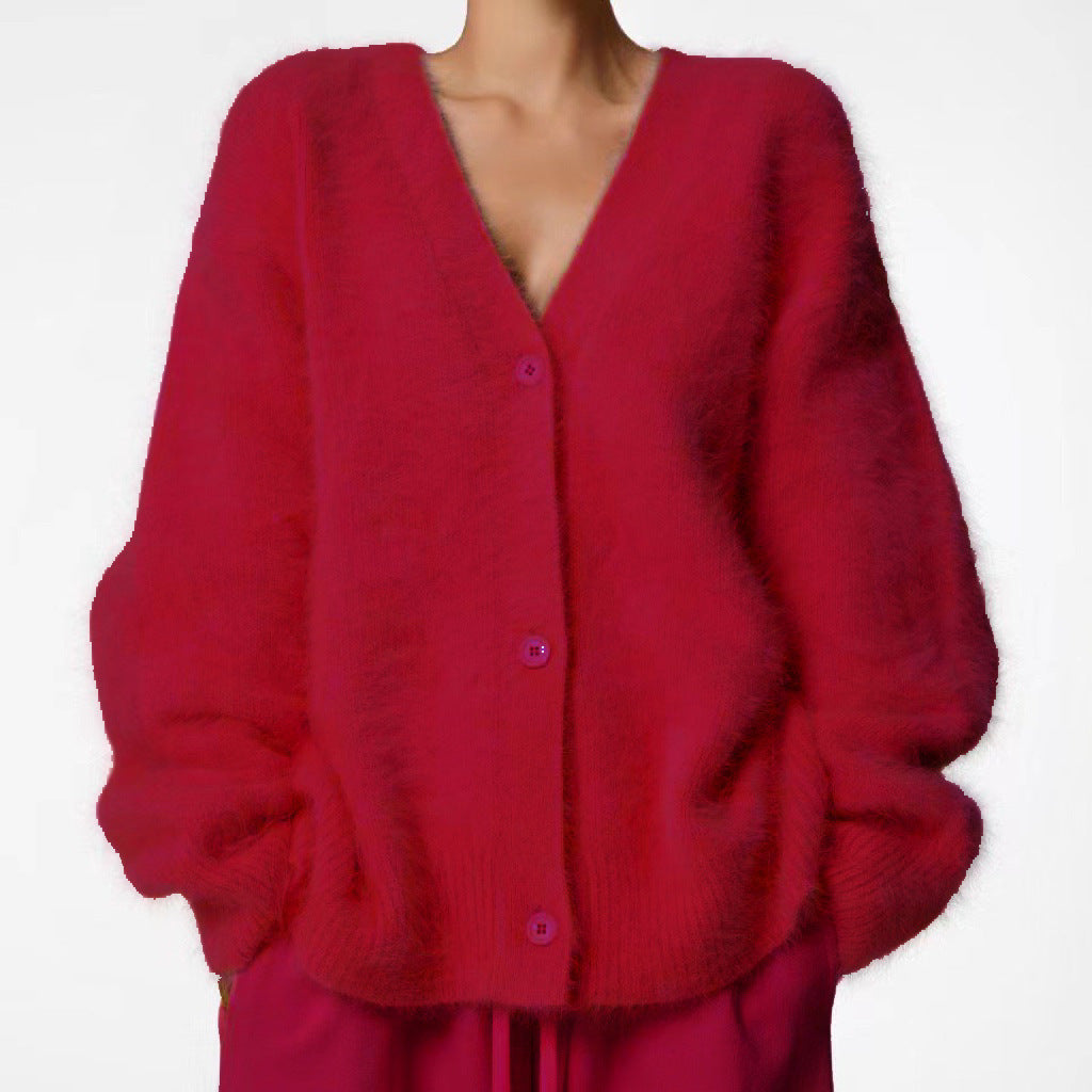 Cross-border Hot Sale Spring And Autumn Imitation Marten Cardigan Women Idle Style Loose Sweater Coat Soft Long-sleeved Sweater Women