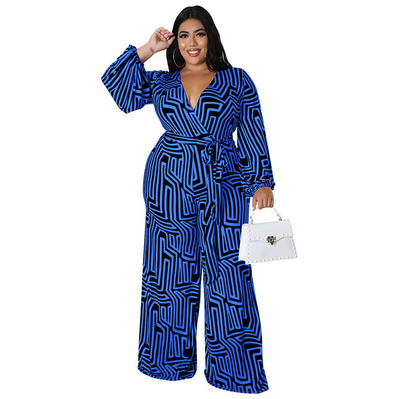 Elegant Long-Sleeve Straight-Leg Plus Size Jumpsuit
