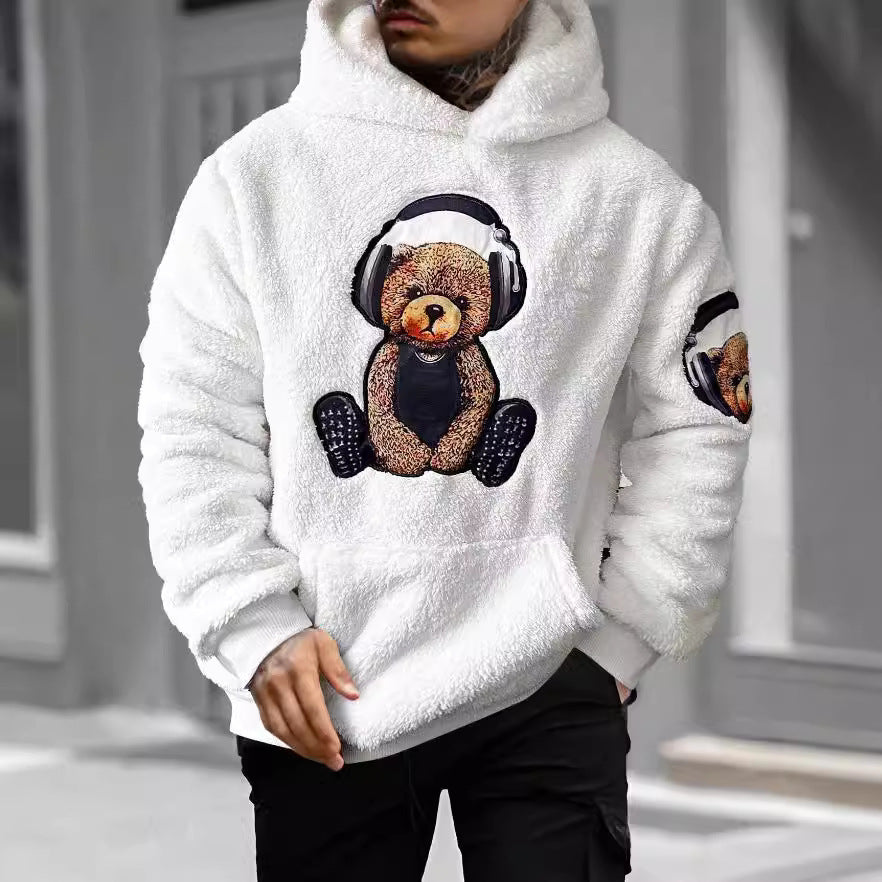 Cute Bear Embroidered Fluffy Fall & Winter Hoodie