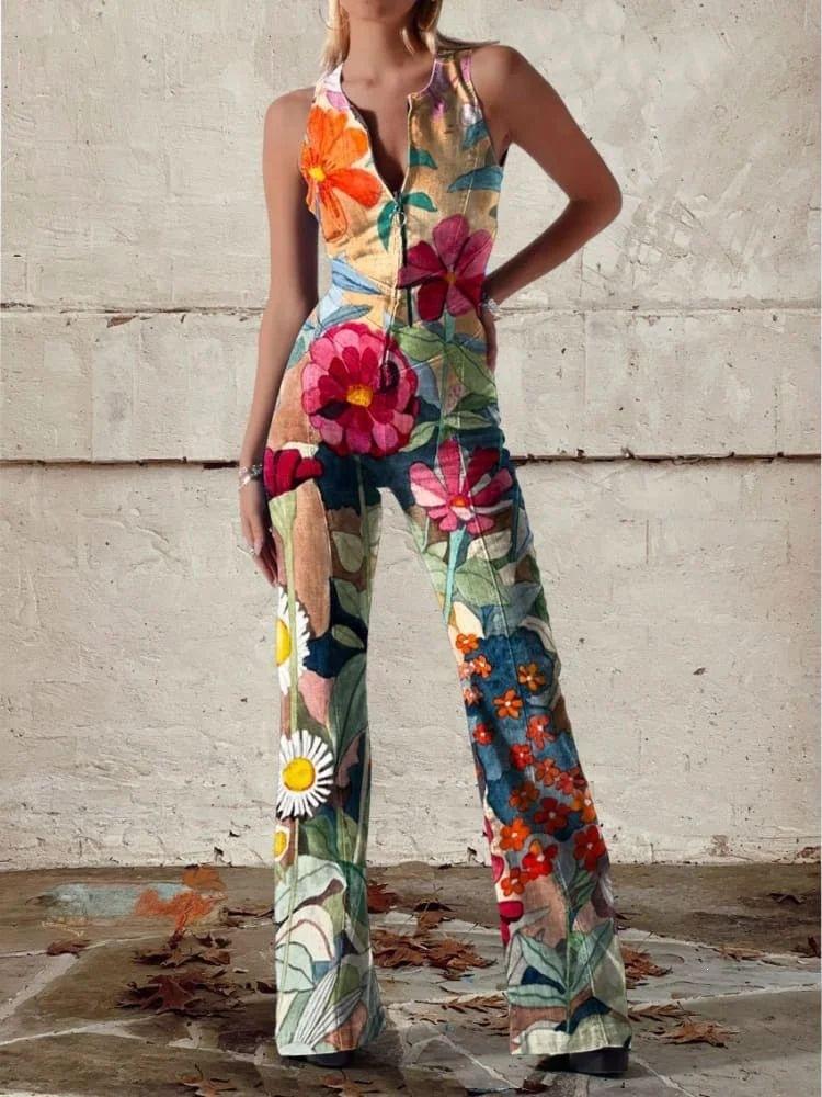 Chic Printed Off-Shoulder Sleeveless Jumpsuit