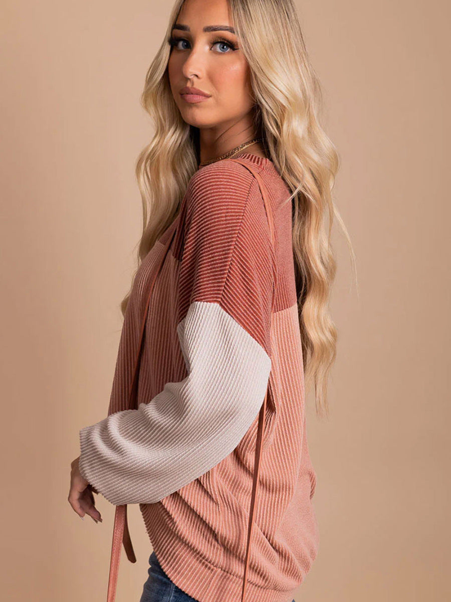 Colorblock Long-Sleeve Casual Pullover Sweatshirt