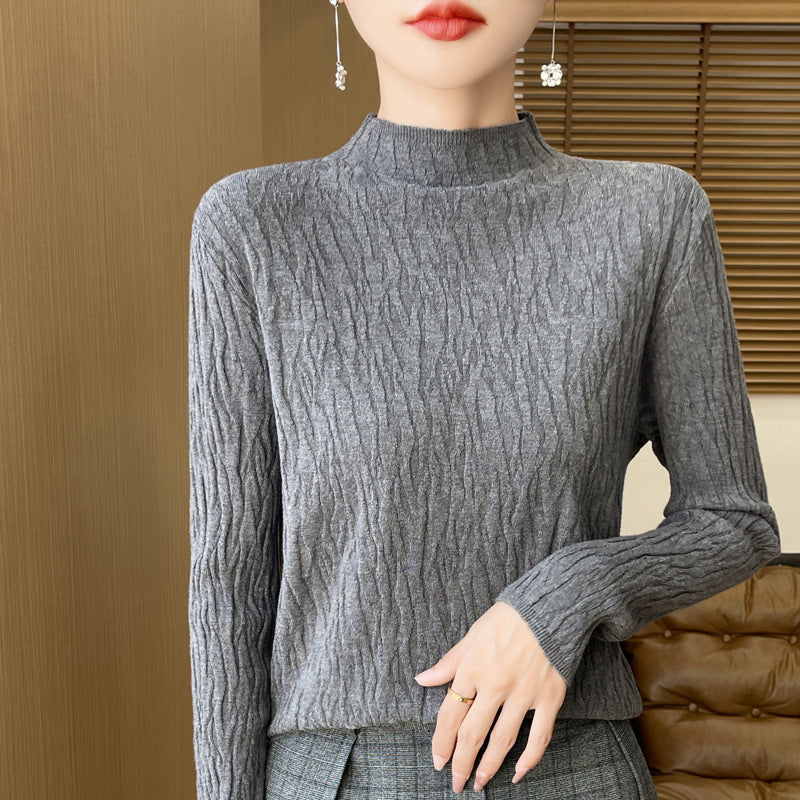Knitted Jacquard Long-sleeved Sweater for Women As Base Layer