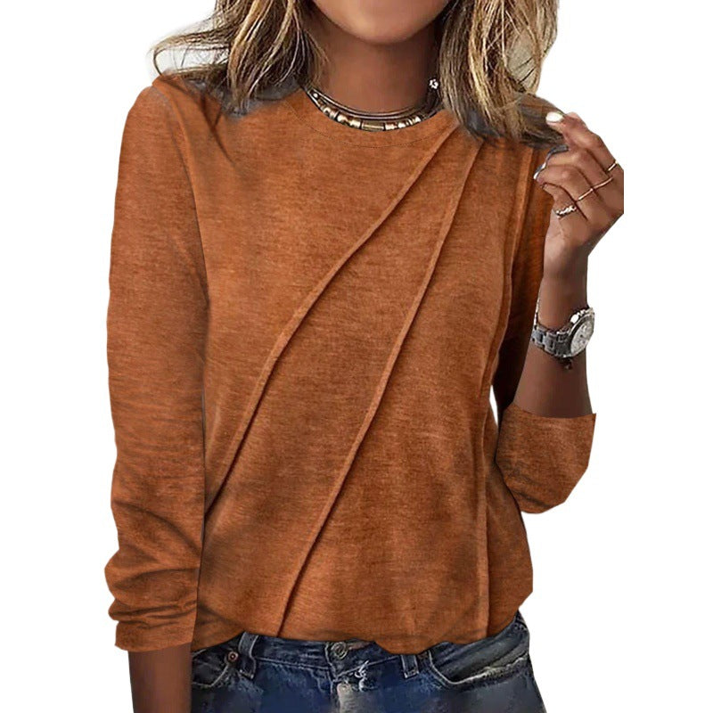 Casual Solid Long Sleeve Round Neck Women's Pullover Top