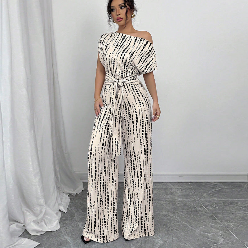 Chic One-Shoulder Wide Leg Vacation Jumpsuit
