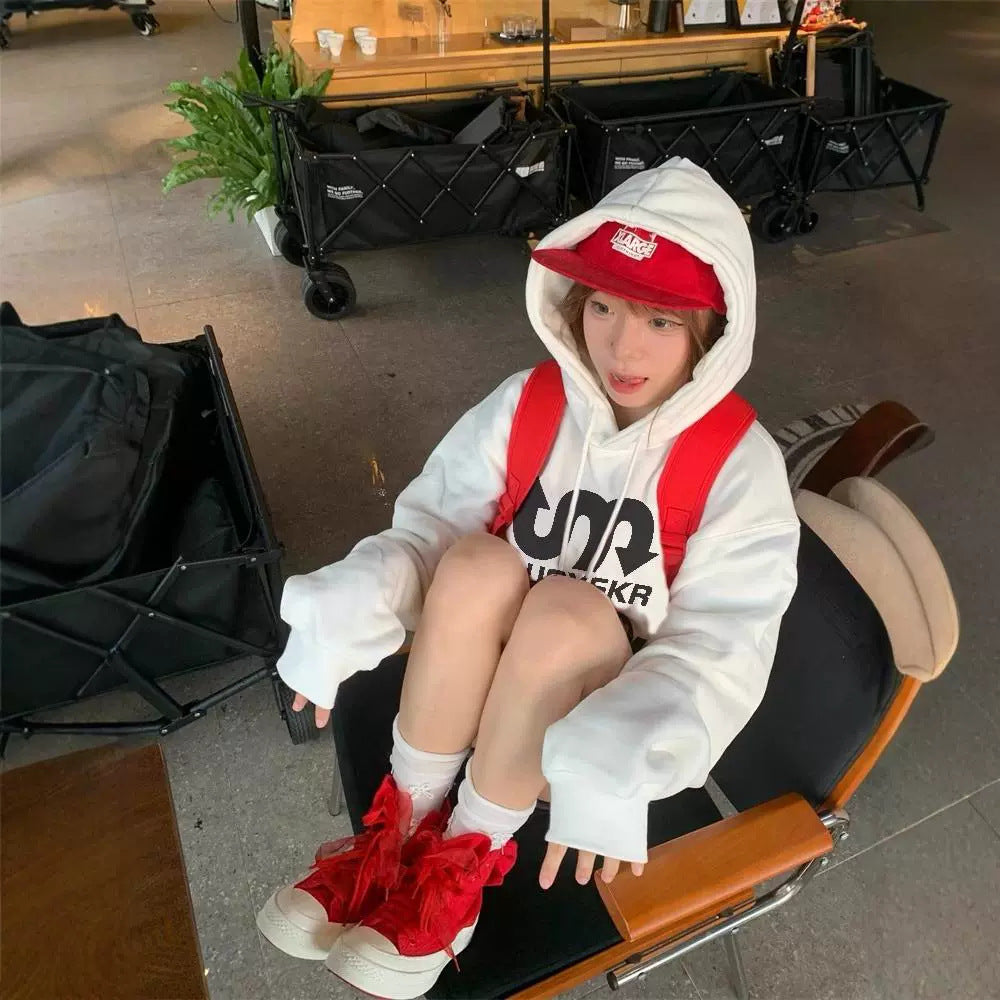 Fleece-Lined Thickened Hooded Couple Pullover Sweatshirt