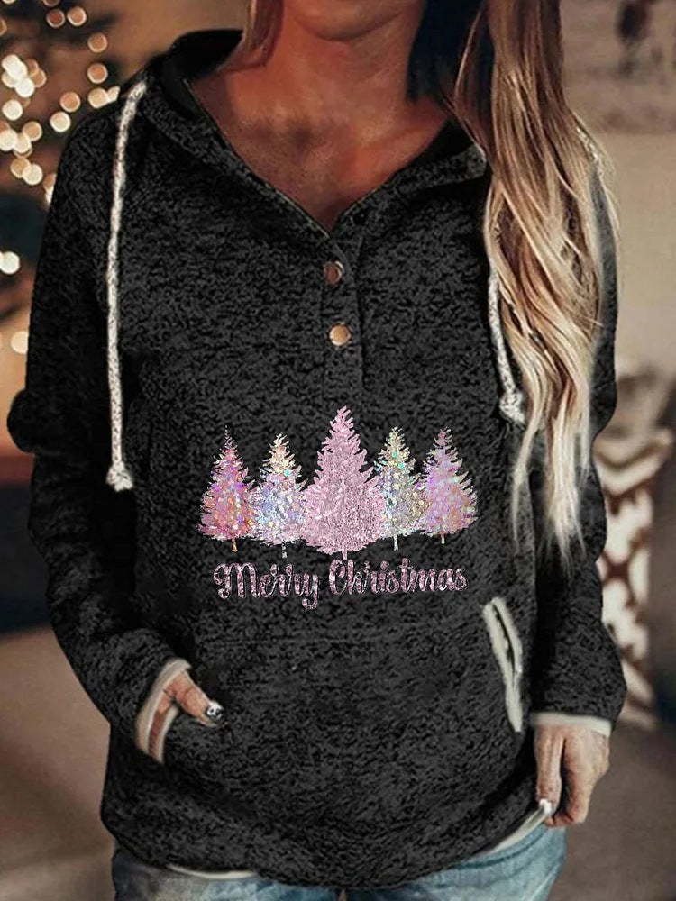 Retro Animal Nature Print Button Hoodie
