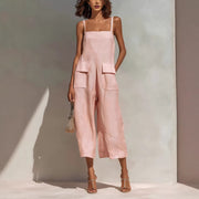 Women's Cotton-Linen Sleeveless Wide-Leg Jumpsuit