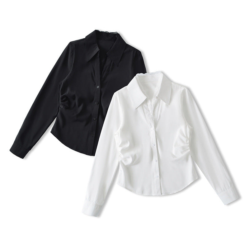 Elegant Lace-Trimmed Two-Piece Slim Fit Blouse