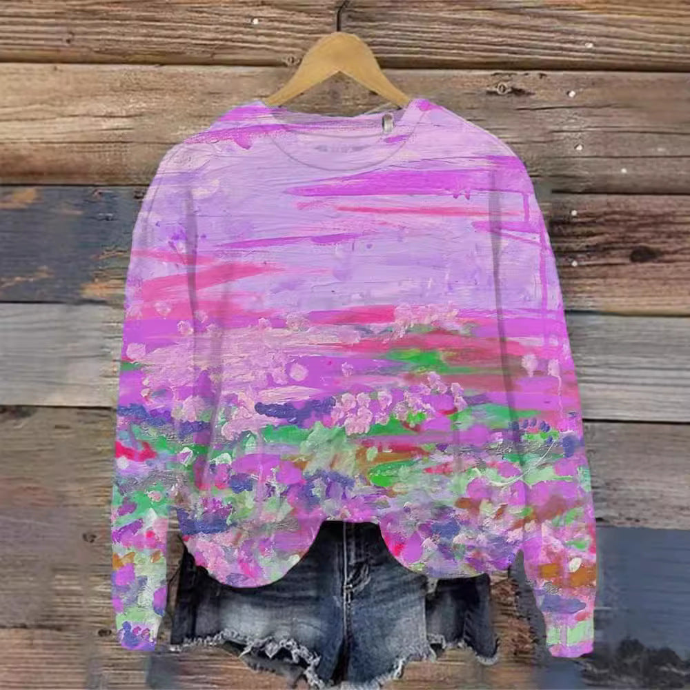 Women's Printed Crew Neck Casual Pullover Sweatshirt
