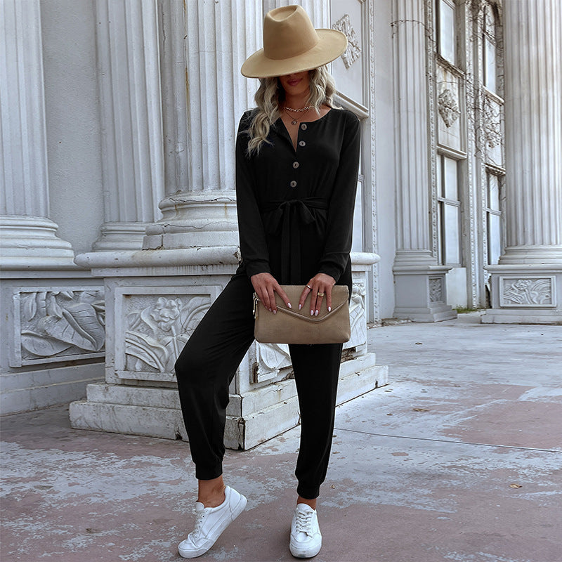 Euro-American Hooded Long-sleeve Jumpsuit Casual Sporty Romper