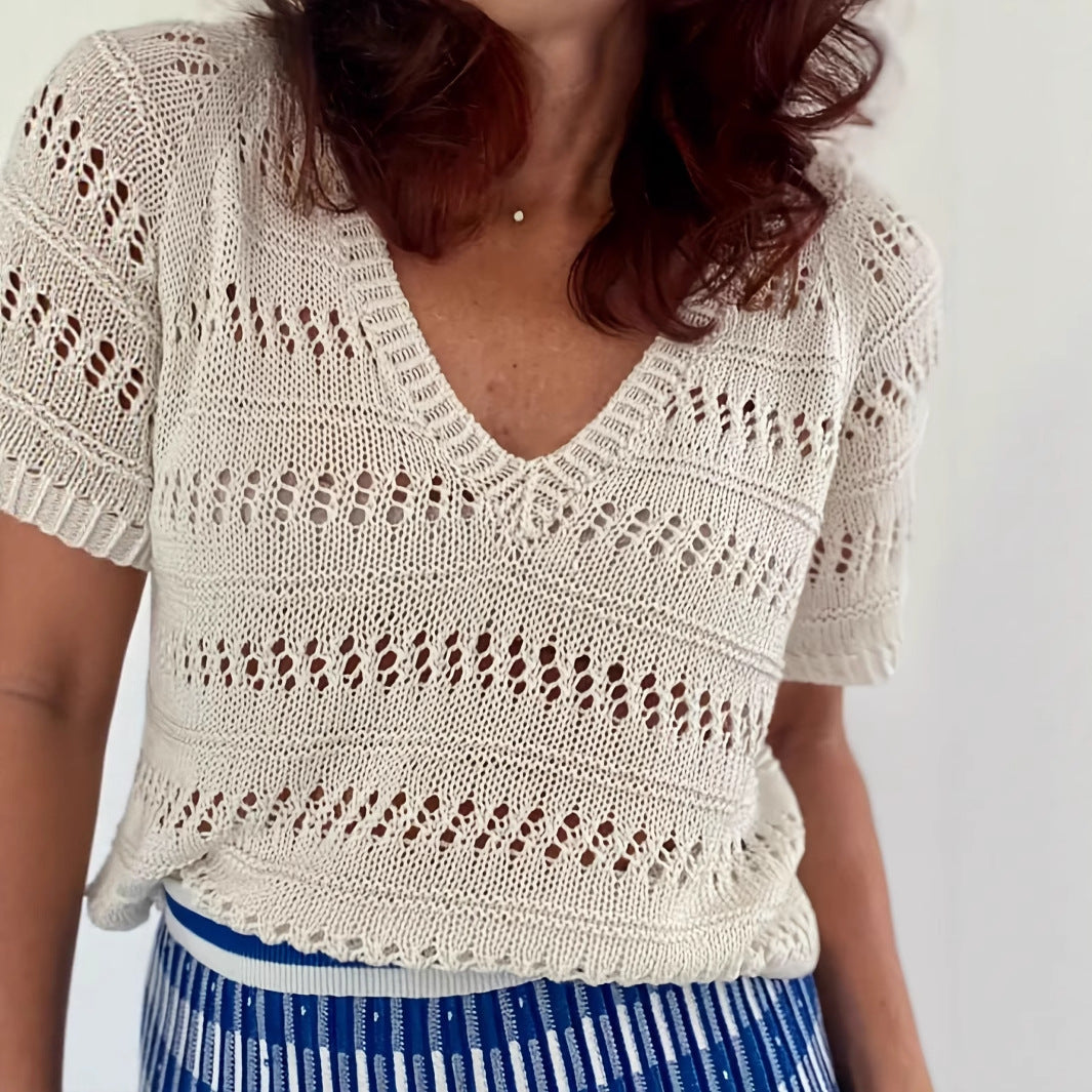Apricot Hollow-Out Pullover Knit Top – Trendy Streetwear Cutout