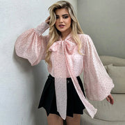 Elegant French Bow-Tie Long-Sleeve Top for Women