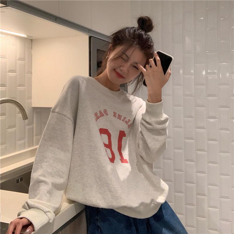 Oversized Letter Print Long Sleeve Women's Pullover Sweater