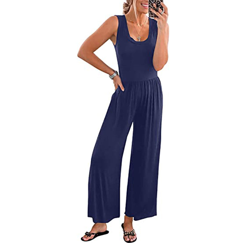 Women's Loose-Fitting Sleeveless Stretch Jumpsuit