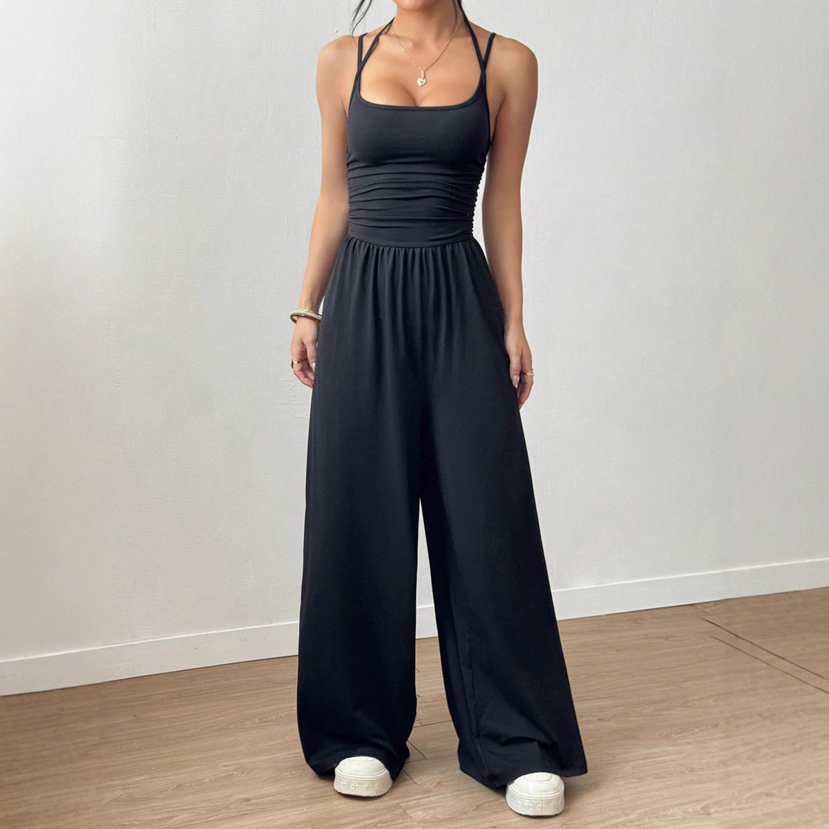 Elegant Black Wide-Leg Camisole Jumpsuit for Women