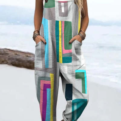 Women's Printed Pocket Wide Leg Jumpsuit