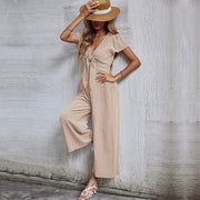 Women's V-Neck Cropped Wide-Leg Jumpsuit