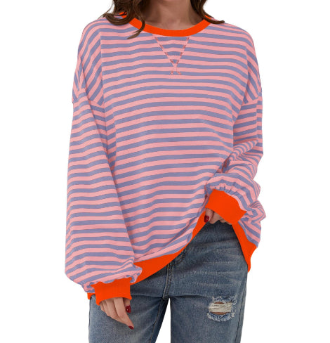 Women's Striped Color-Block Embroidered Pullover Sweater