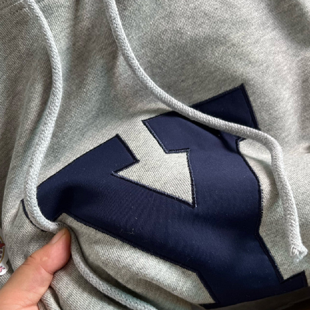 Women's Gray Letter Patch Pullover Hooded Sweatshirt