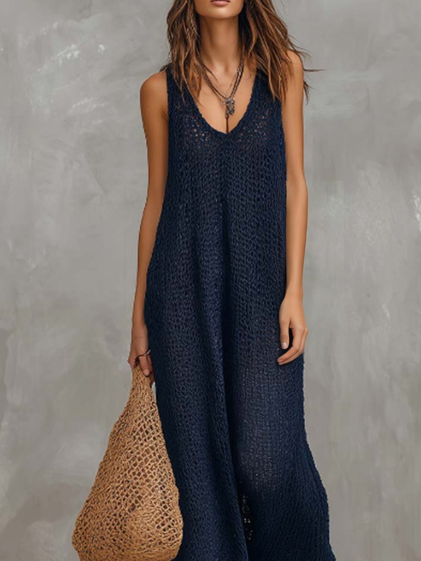 Casual Sleeveless Loose Waist Knitted Jumpsuit