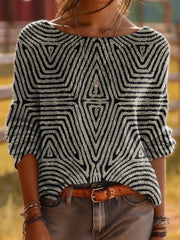 Women's Ethnic Art Graphic Print Comfortable Crew Neck Sweater