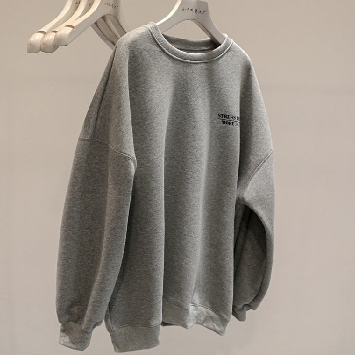 Women's Fleece-Lined Thick Lazy Round Neck Loose Sweatshirt