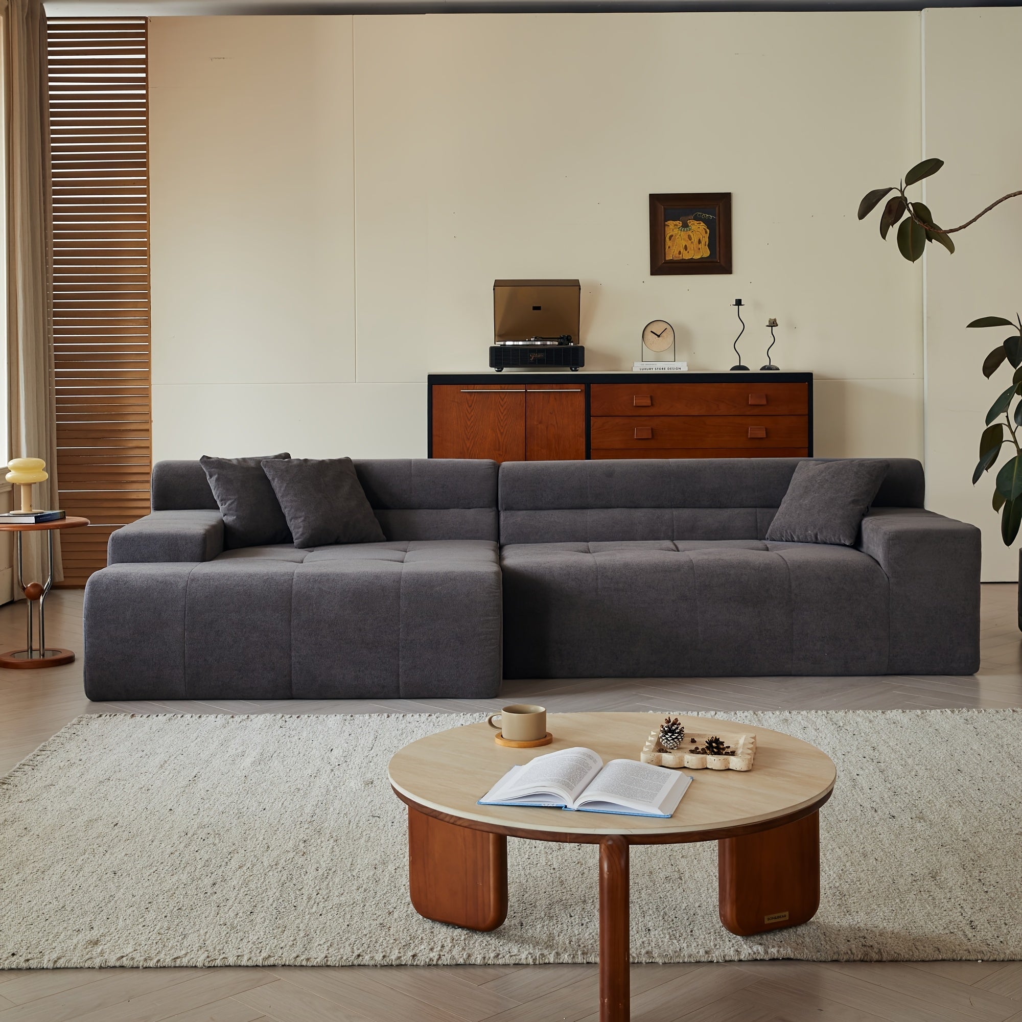 Left chaise L-shaped sectional sofa with memory foam cushions and corduroy upholstery