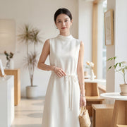 Stand-collar Silk Sleeveless Dress for Women