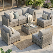 Patio Furniture Sets, Outdoor Patio Furniture Set All-Weather PE Wicker Rattan Sectional Sofa with Thick Cushions & Tempered Glass Coffee Table, Modular Conversation Sofa Set for Garden, Backyard, Poolside, Balcony