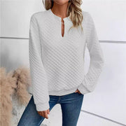 Elegant Deep V‑Neck Spliced Long‑Sleeve Sweatshirt – Slim Fit