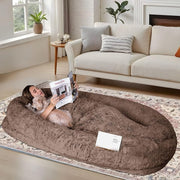 Orthopedic Foam Human Dog Bed With Removable Washable Faux Fur Cover & Portable Handle - Extra Large Bed For Medium, Large, XL Dogs, Humans - Spacious Rectangular Design With Plush Cushioning, Ideal