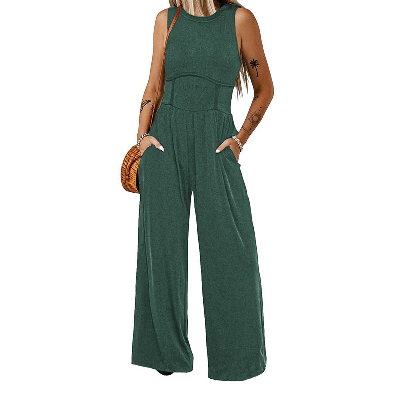 Women's Casual Wide-Leg Sleeveless Jumpsuit