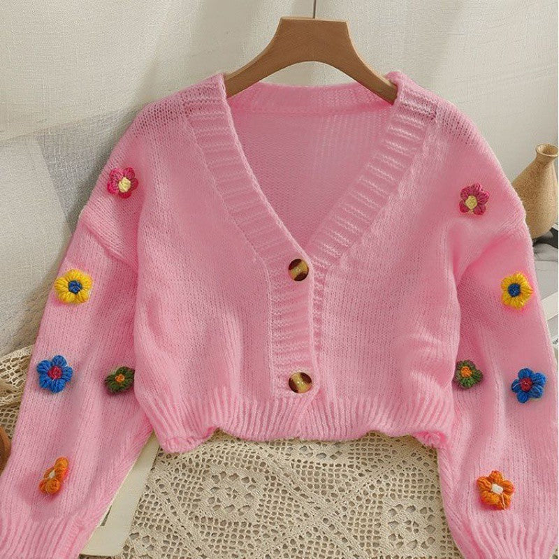 Sweet-style Short Two-button Knit Sweater for Women