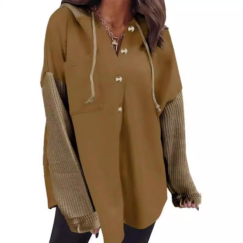 Women's Casual Loose Button Hooded Sweatshirt
