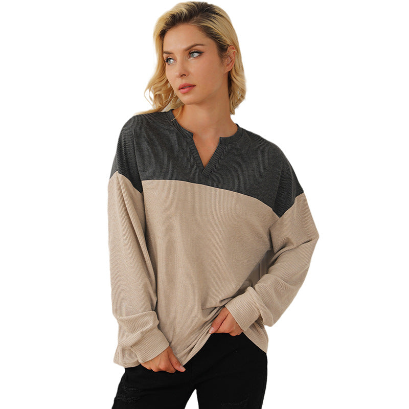 Chic Colorblock V-Neck Long Sleeve Pullover Sweater