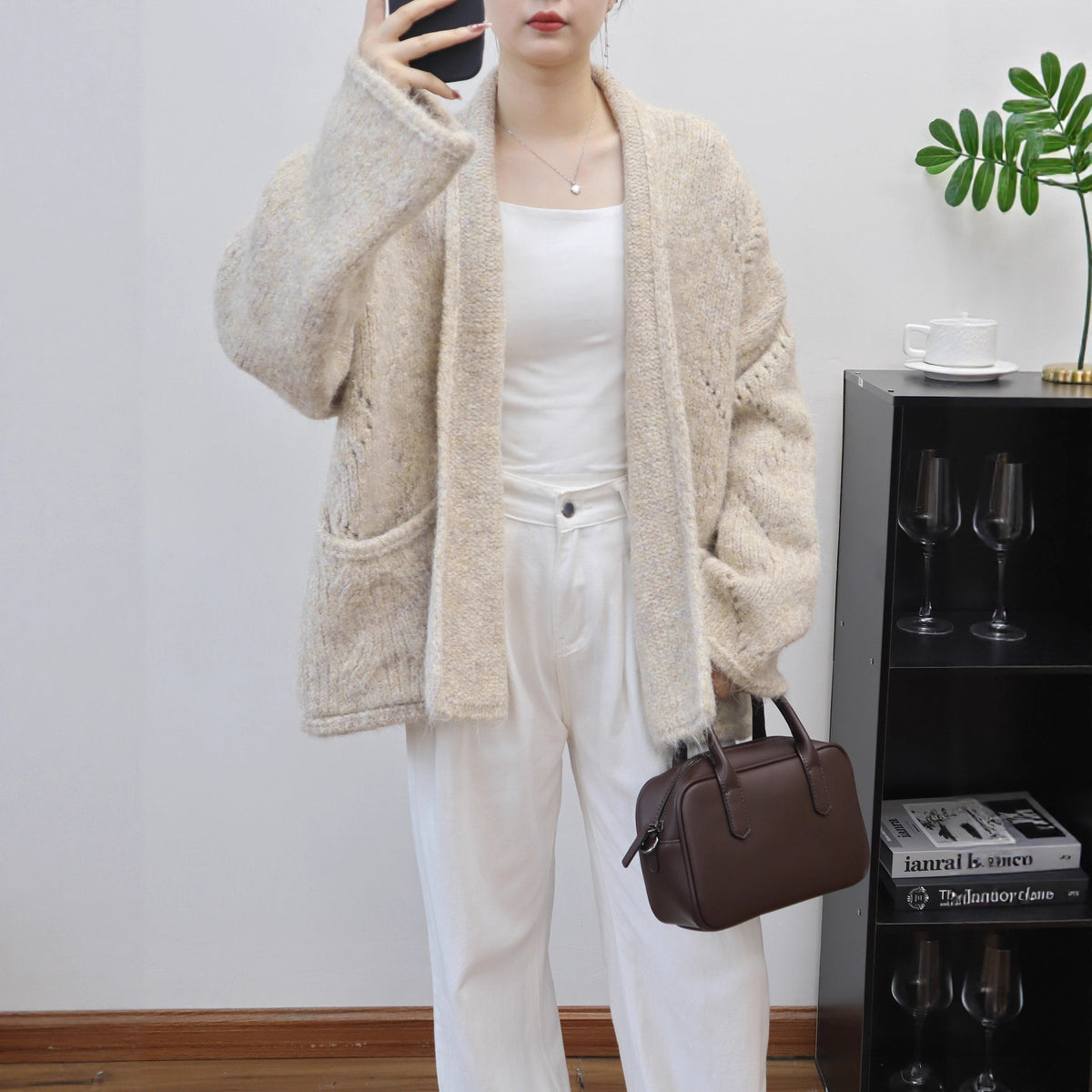 Loose Knitted Cardigan Half-open Collar Women's Sweater Jacket