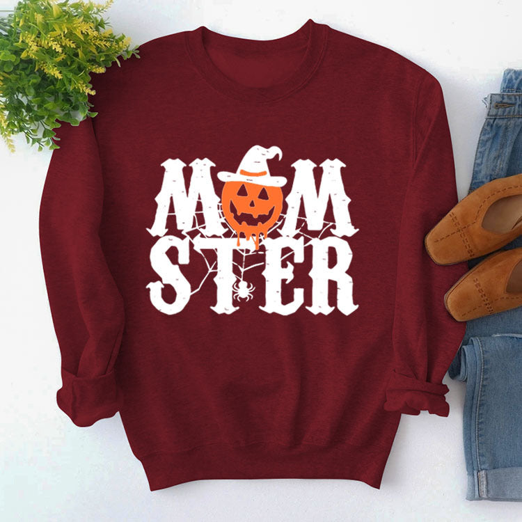 MOM STER Cute Graphic Long Sleeve Pullover Sweatshirt