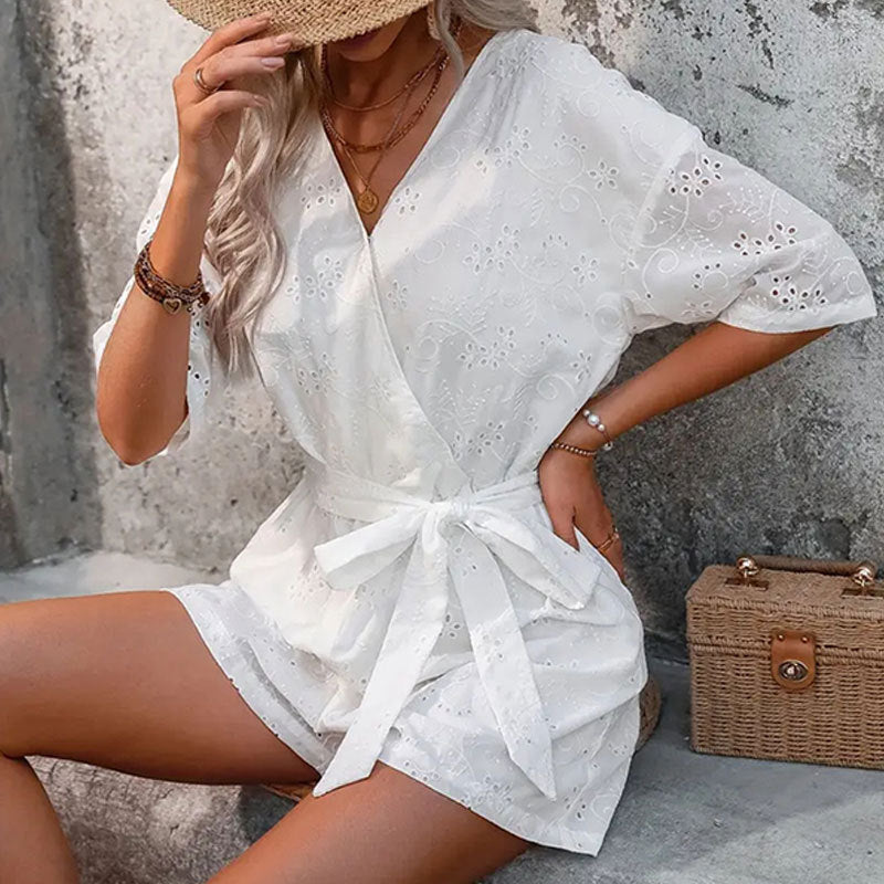 Chic Hollow Out Belted Jumpsuit for Women