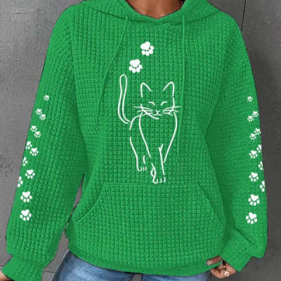 Cozy Waffle Knit Letter Print Hooded Sweatshirt