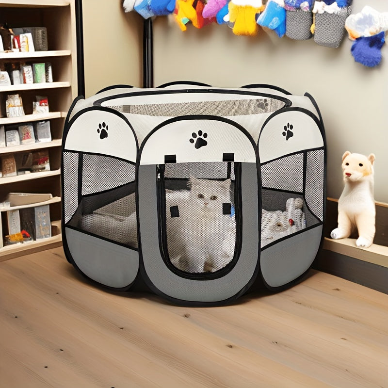 Octagonal Pet Fence & Tent - Heavy-Duty Oxford Cloth Anti-Scratch Folding Dog Cage & Cat Bed, All-Season Indoor/Outdoor Use with Soft Floor Protector, Portable Foldable Design for
