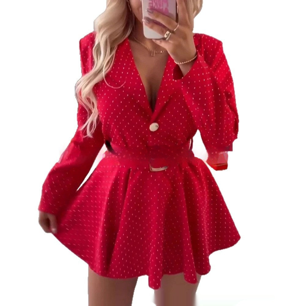 Elegant Sequined Lapel Jumpsuit with Belt