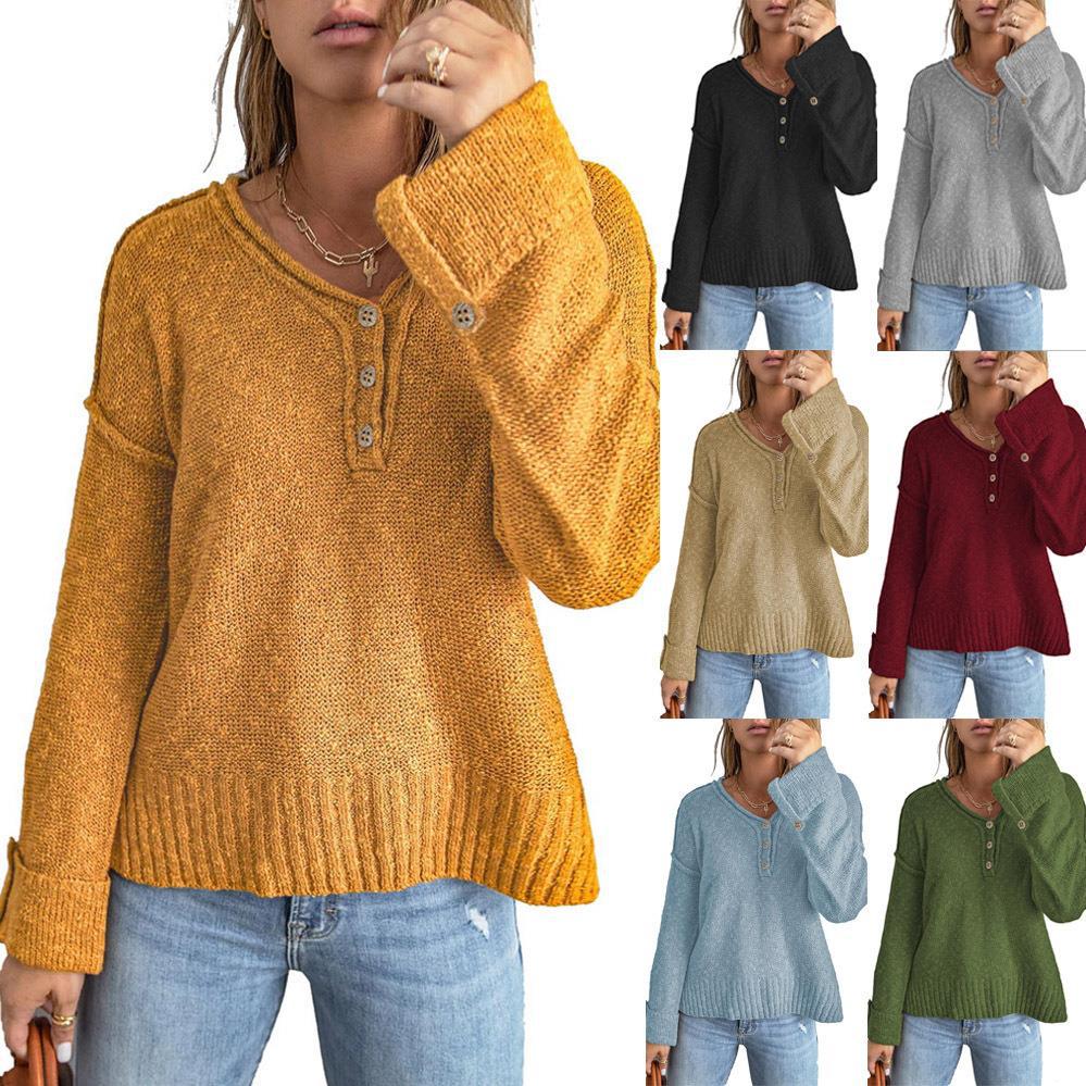 Women's Fashion New Loose Button Knitted Shoulder Sweater
