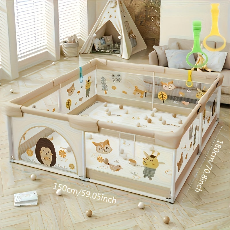Little Hedgehog Baby Playpen with Gate, Indoor and Outdoor Activity Center with Non-Slip Base