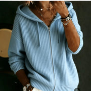 Relaxed Elegant Solid-color Soft and Casual Zip-up Hooded Knit Sweater