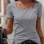 Solid-Color Notch-Neck Short Sleeve T-Shirt – Comfortable & Versatile